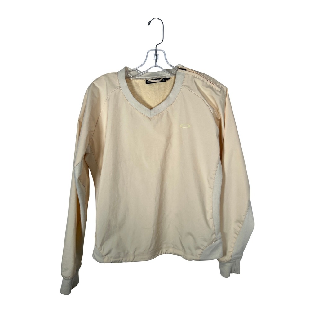 Vintage Oakley Cream Yellow V-Neck Windbreaker Pullover Side Zip Techwear Men's
